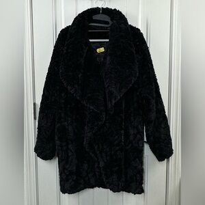 Adrienne Landau Women's Black Faux Fur Coat Rose Design Size M